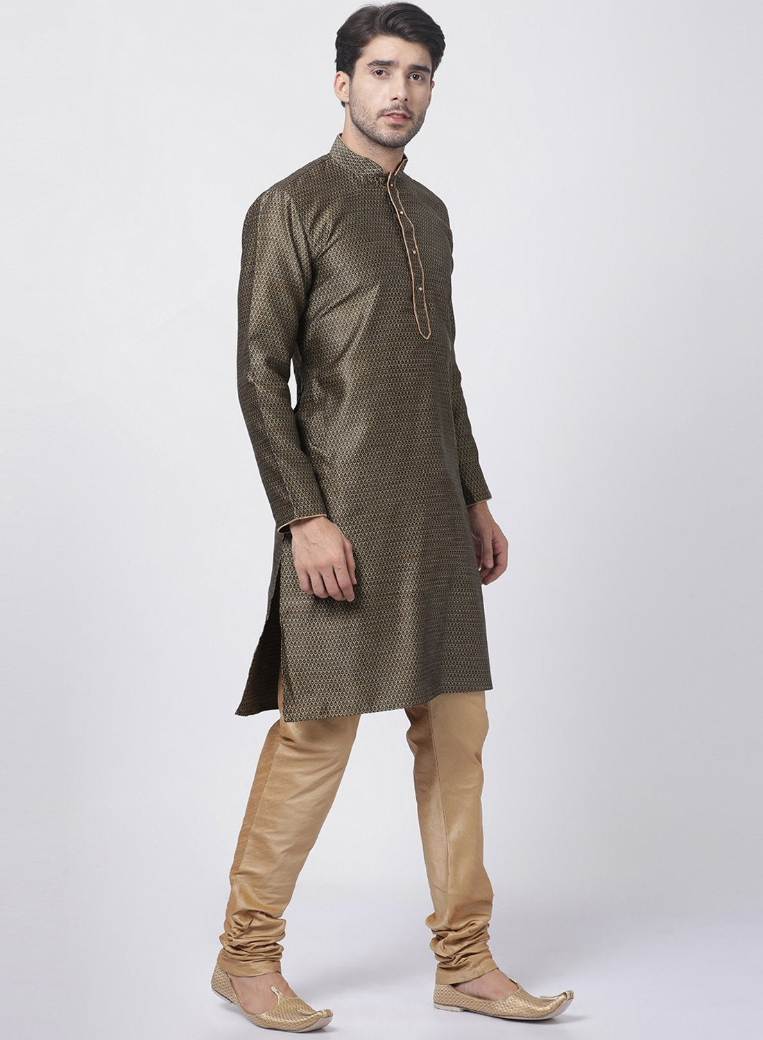 Men's Black Cotton Silk Blend Kurta and Pyjama Set