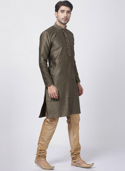 Men's Black Cotton Silk Blend Kurta and Pyjama Set