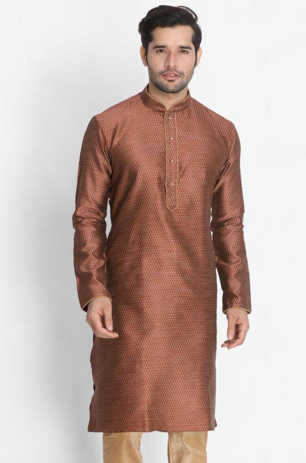 Men's Maroon Cotton Silk Blend Kurta