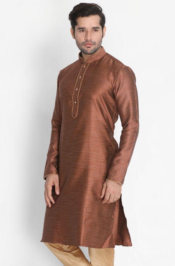 Men's Maroon Cotton Silk Blend Kurta