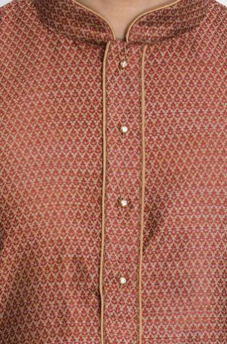 Men's Maroon Cotton Silk Blend Kurta