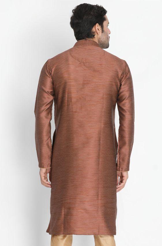 Men's Maroon Cotton Silk Blend Kurta