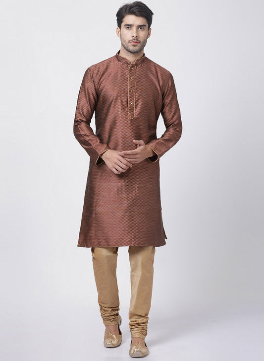 Men's Maroon Cotton Silk Blend Kurta and Pyjama Set