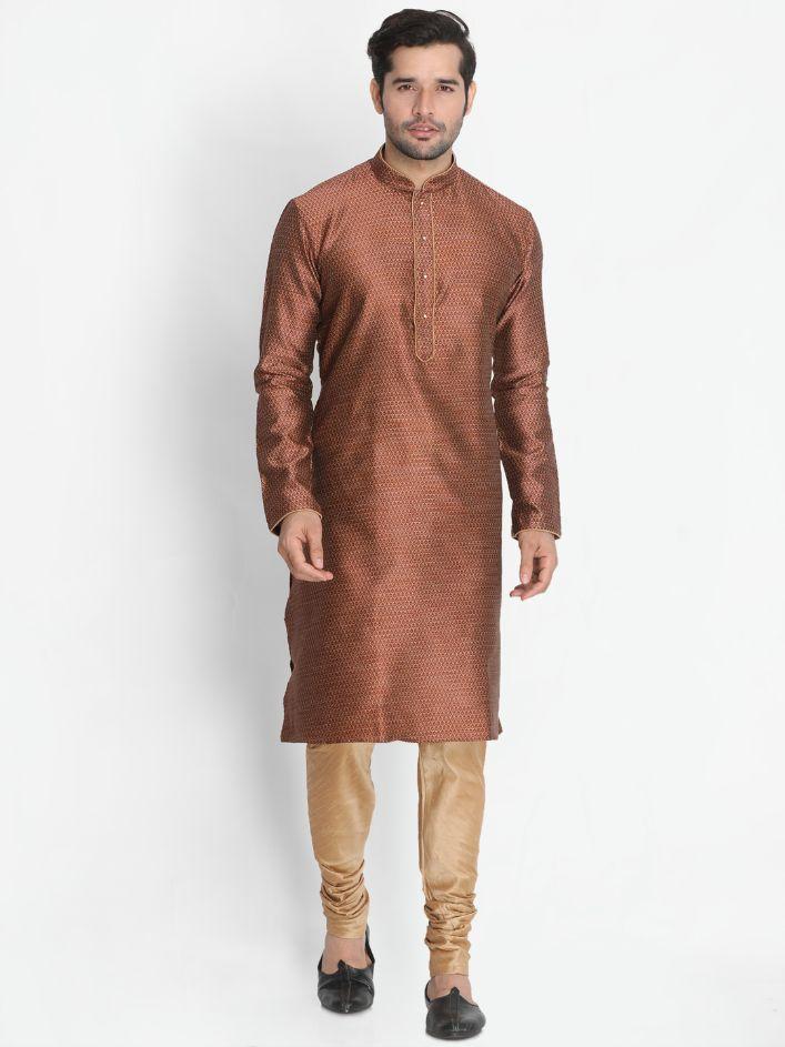 Men's Maroon Cotton Silk Blend Kurta