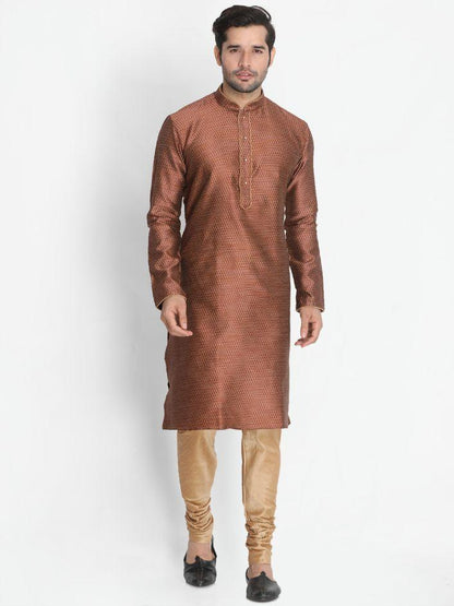 Men's Maroon Cotton Silk Blend Kurta