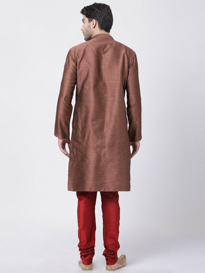 Men's Maroon Cotton Silk Blend Kurta and Pyjama Set