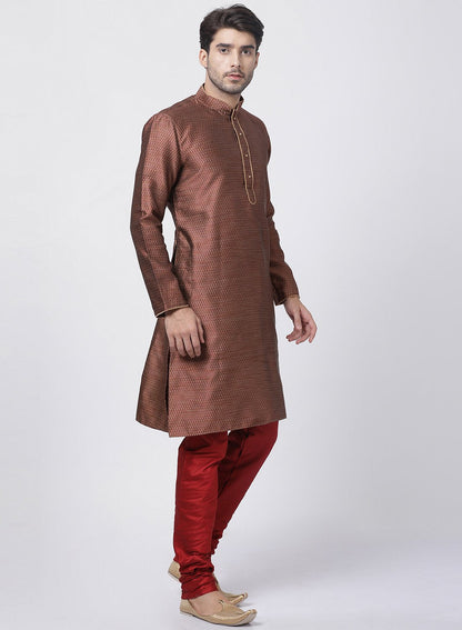 Men's Maroon Cotton Silk Blend Kurta and Pyjama Set