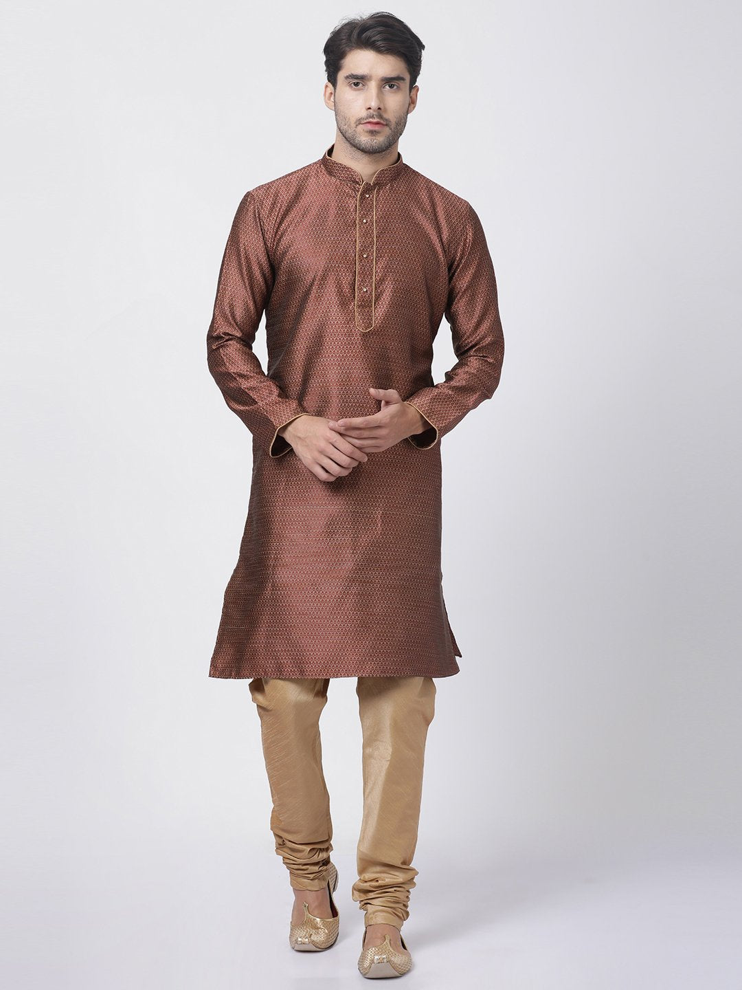 Men's Maroon Cotton Silk Blend Kurta and Pyjama Set