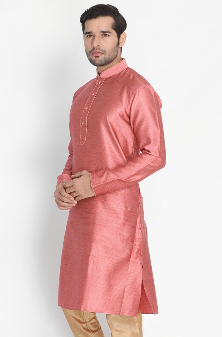 Men's Pink Cotton Silk Blend Kurta