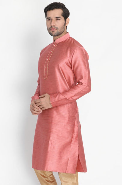 Men's Pink Cotton Silk Blend Kurta