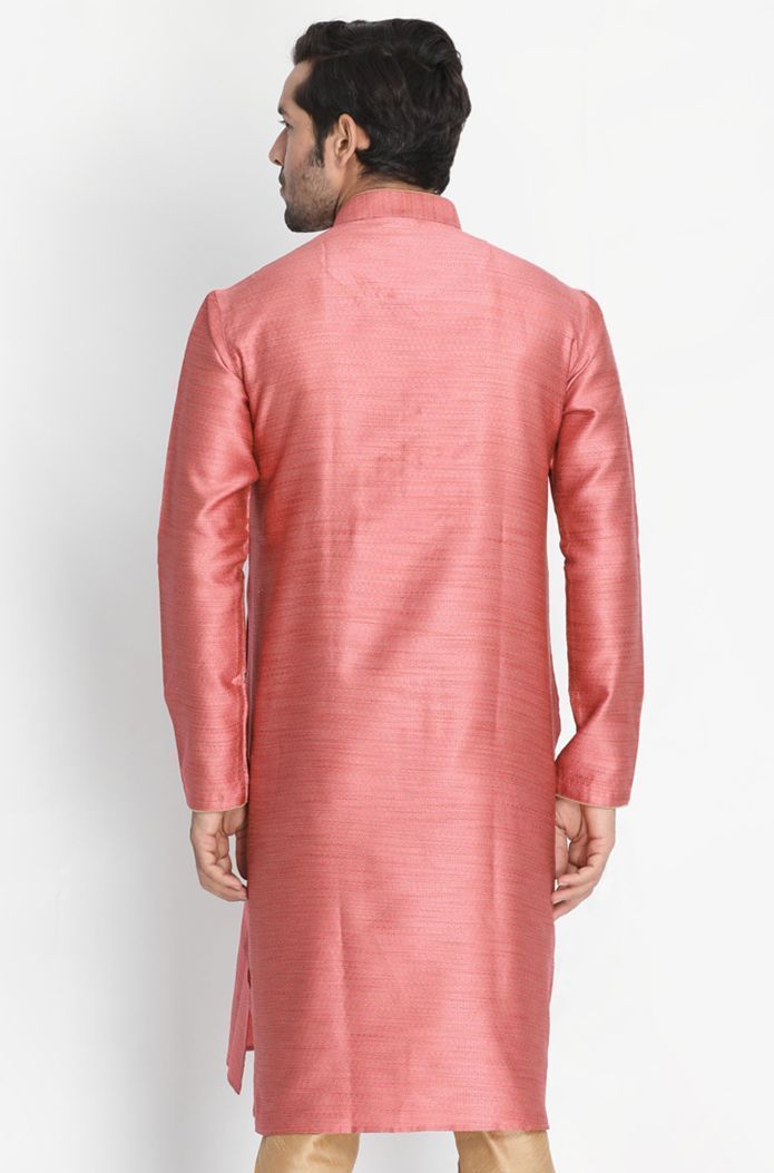 Men's Pink Cotton Silk Blend Kurta
