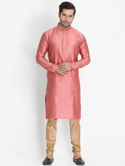 Men's Pink Cotton Silk Blend Kurta