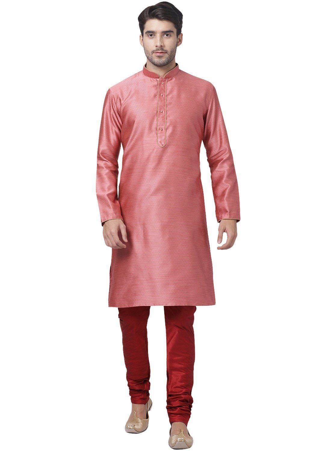 Men's Pink Cotton Silk Blend Kurta and Pyjama Set