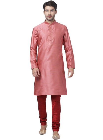 Men's Pink Cotton Silk Blend Kurta and Pyjama Set