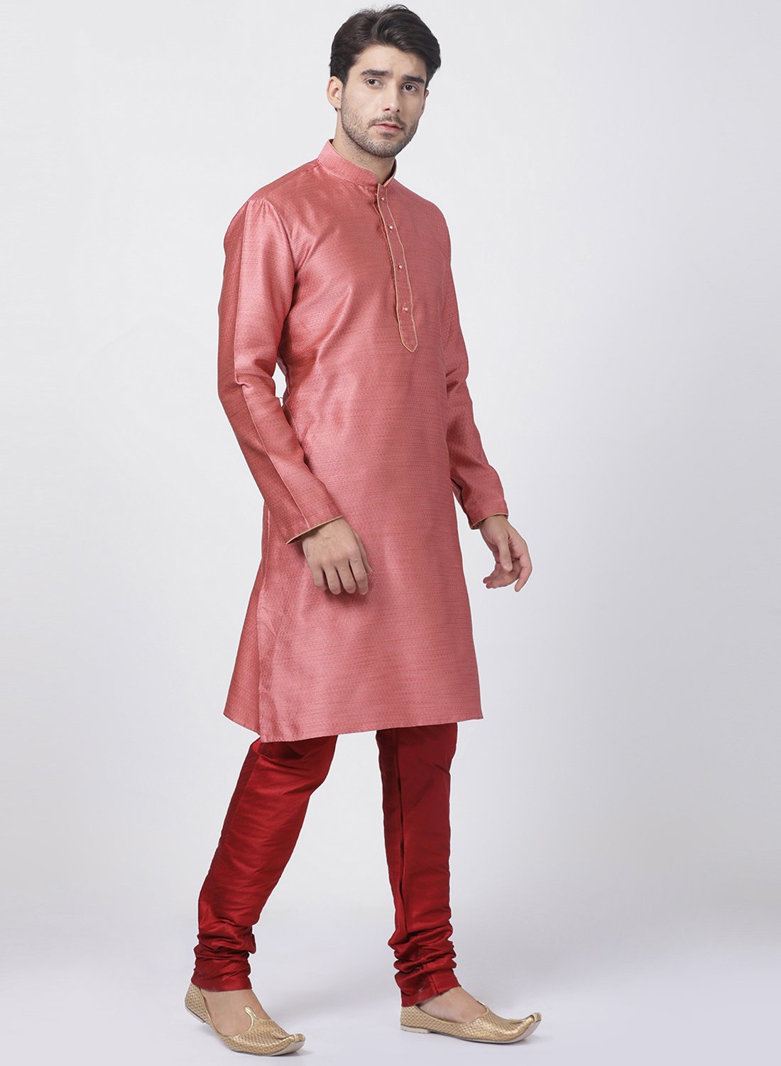 Men's Pink Cotton Silk Blend Kurta and Pyjama Set