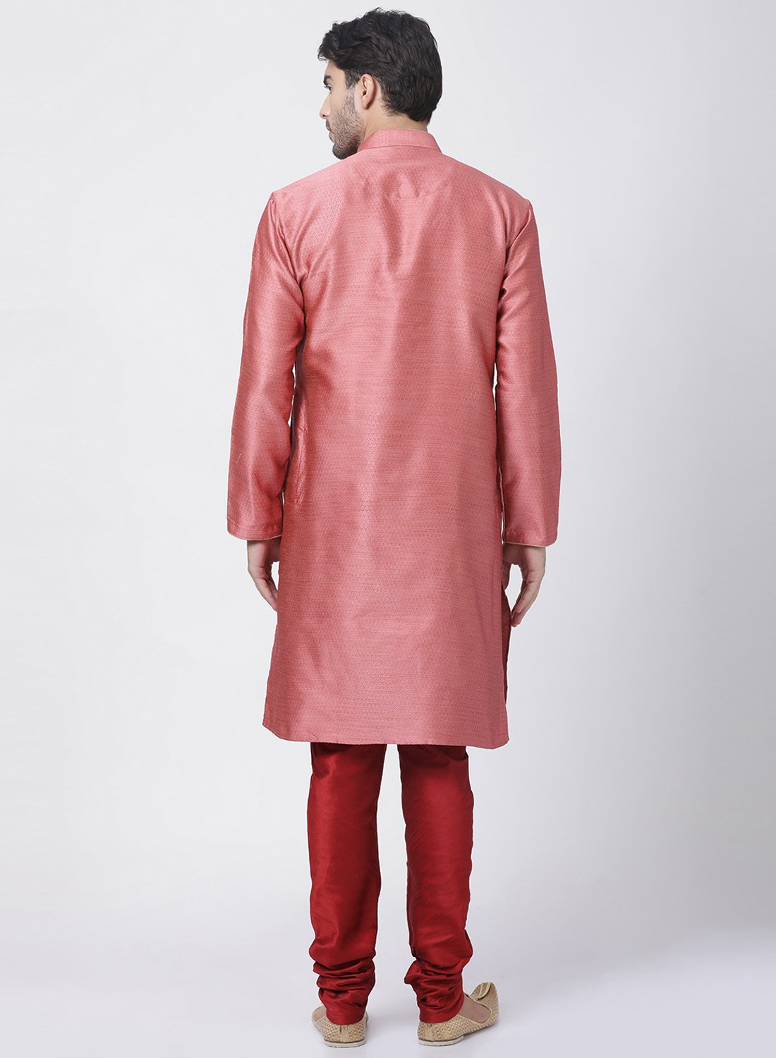 Men's Pink Cotton Silk Blend Kurta and Pyjama Set