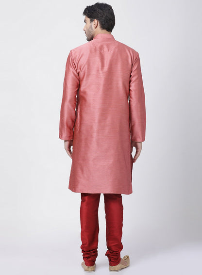 Men's Pink Cotton Silk Blend Kurta and Pyjama Set