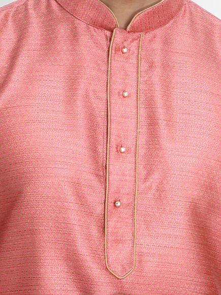 Men's Pink Cotton Silk Blend Kurta and Pyjama Set