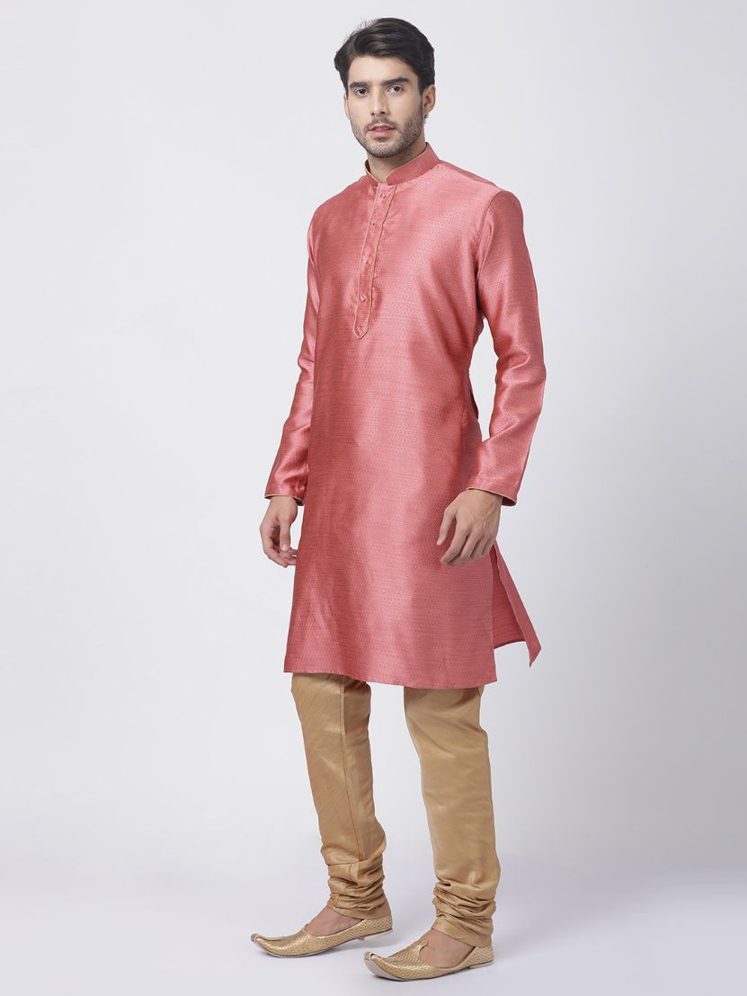 Men's Pink Cotton Silk Blend Kurta and Pyjama Set