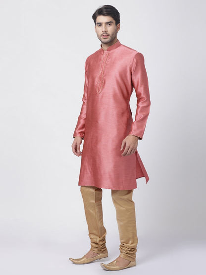 Men's Pink Cotton Silk Blend Kurta and Pyjama Set