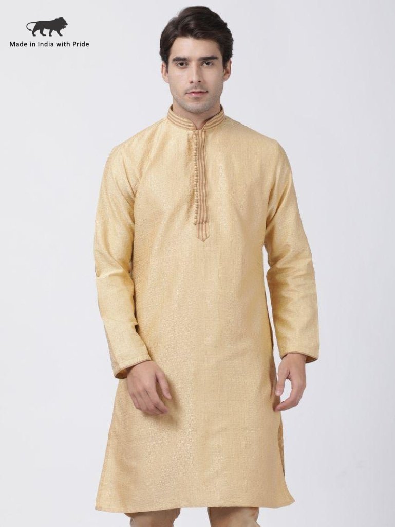 Men's Beige Cotton Silk Blend Kurta