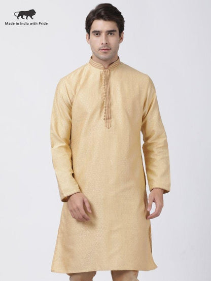 Men's Beige Cotton Silk Blend Kurta
