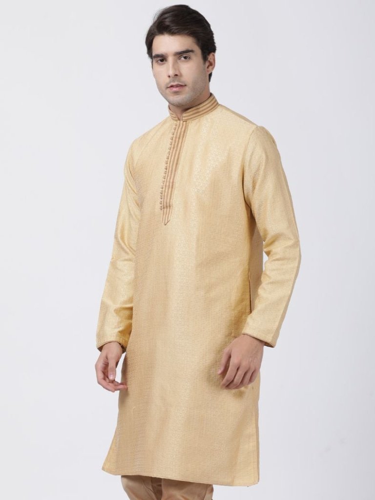 Men's Beige Cotton Silk Blend Kurta