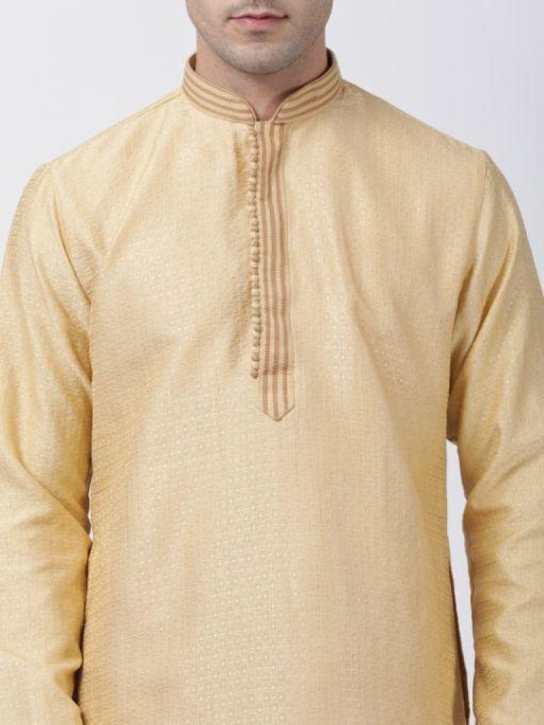 Men's Beige Cotton Silk Blend Kurta
