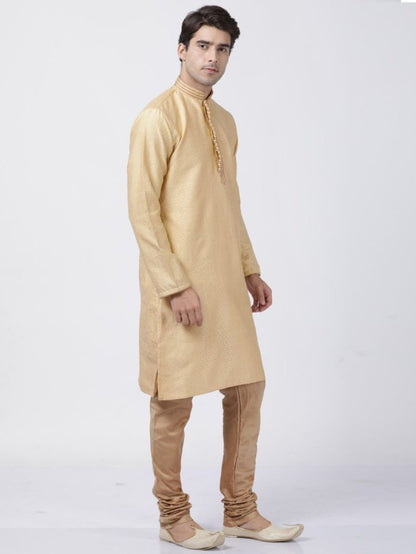 Men's Beige Cotton Silk Blend Kurta