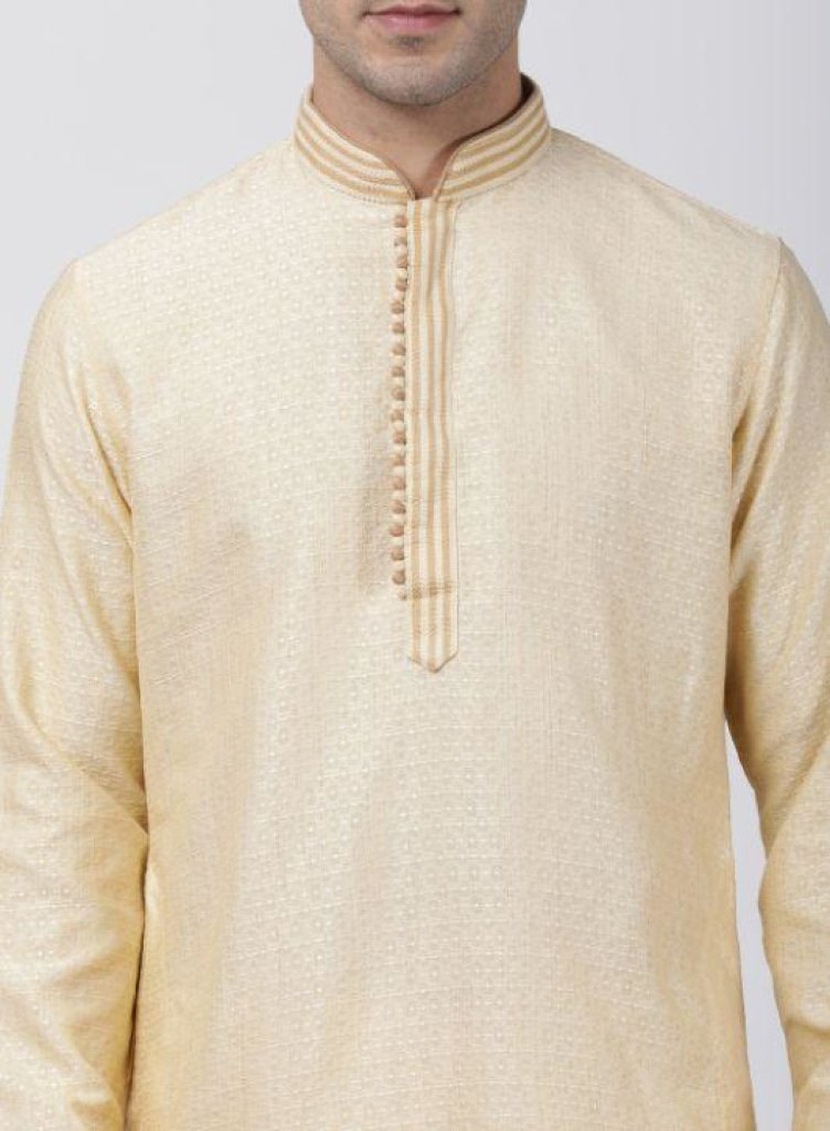 Men's Beige Cotton Silk Blend Kurta and Pyjama Set