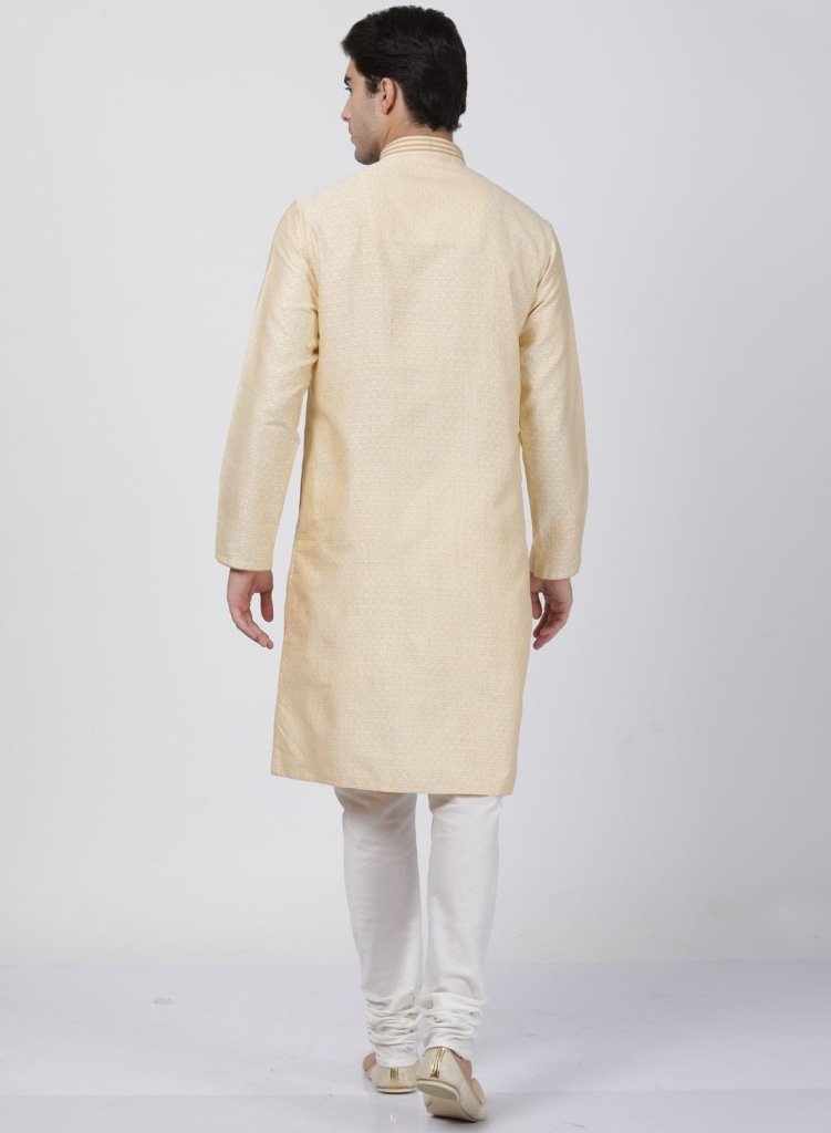 Men's Beige Cotton Silk Blend Kurta and Pyjama Set