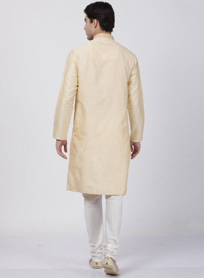 Men's Beige Cotton Silk Blend Kurta and Pyjama Set