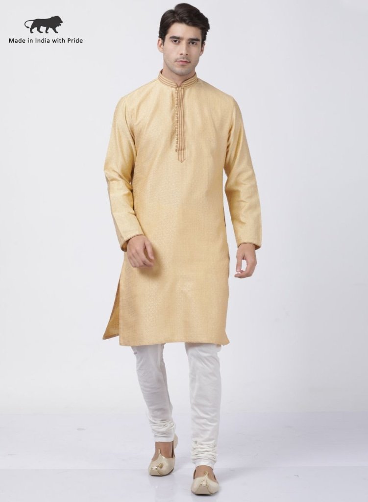 Men's Beige Cotton Silk Blend Kurta and Pyjama Set