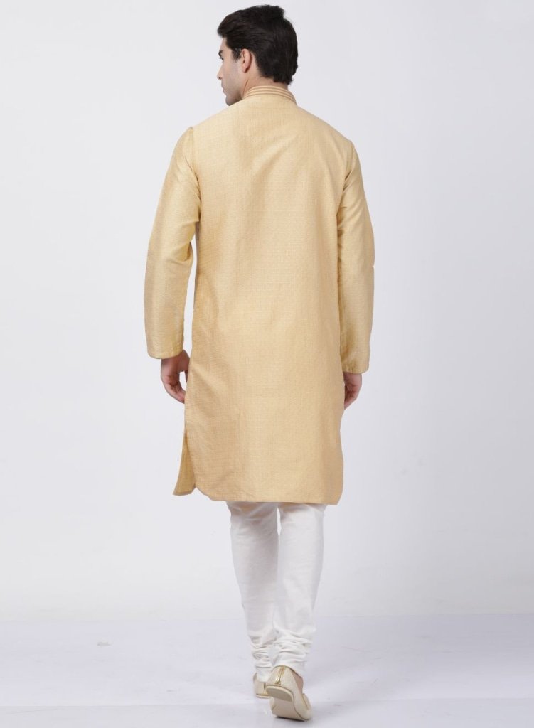 Men's Beige Cotton Silk Blend Kurta and Pyjama Set