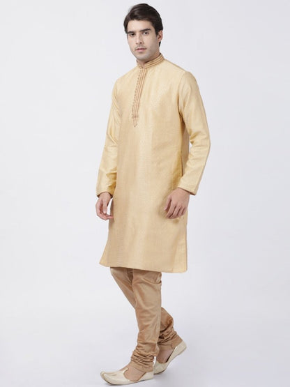Men's Beige Cotton Silk Blend Kurta and Pyjama Set