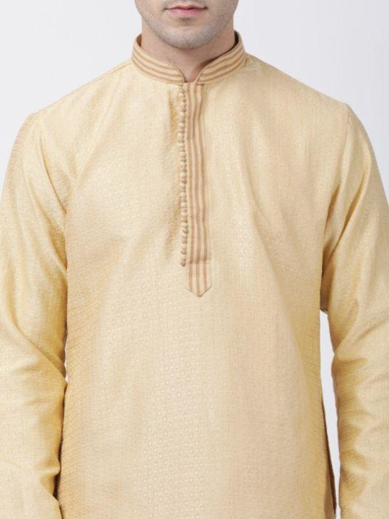 Men's Beige Cotton Silk Blend Kurta and Pyjama Set