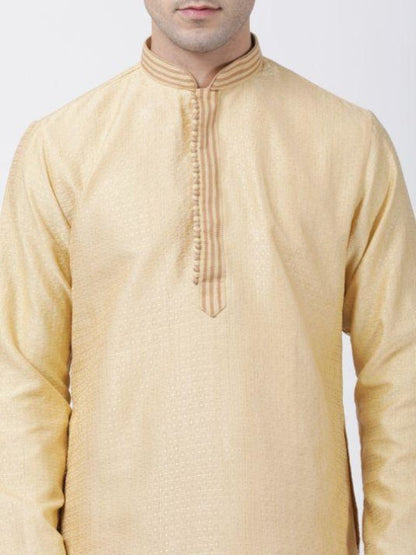 Men's Beige Cotton Silk Blend Kurta and Pyjama Set