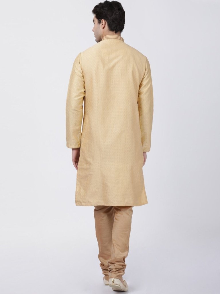 Men's Beige Cotton Silk Blend Kurta and Pyjama Set