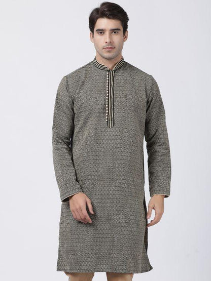 Men's Black Cotton Silk Blend Kurta