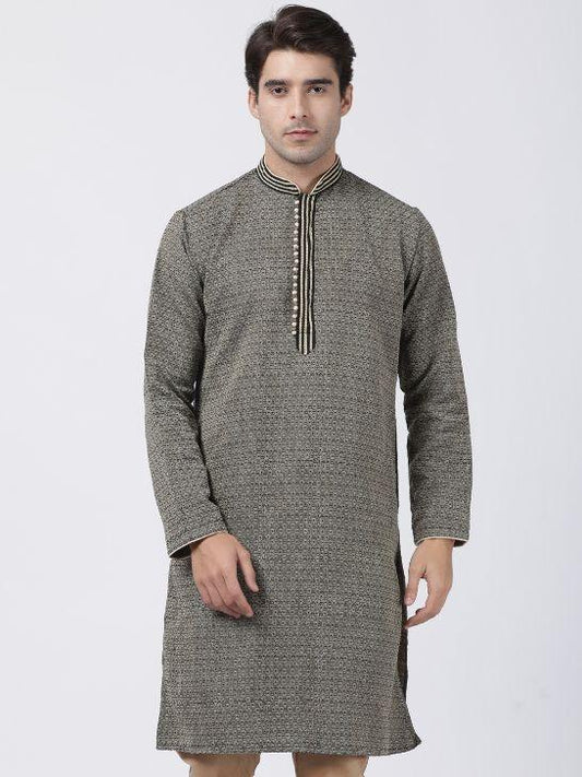 Men's Black Cotton Silk Blend Kurta