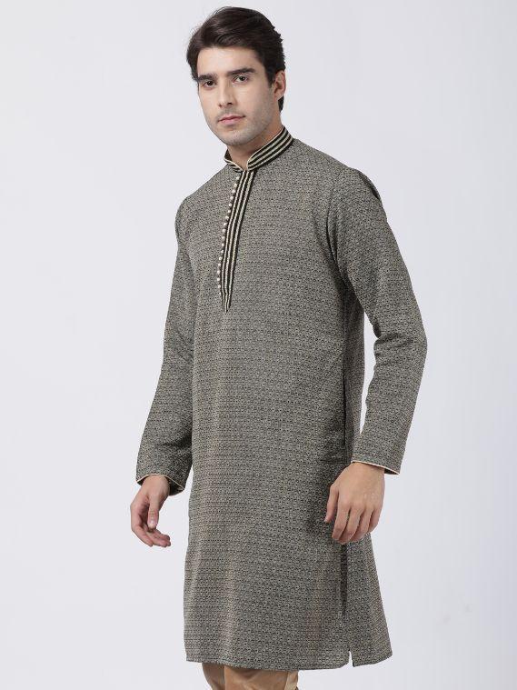 Men's Black Cotton Silk Blend Kurta