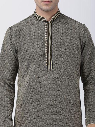 Men's Black Cotton Silk Blend Kurta