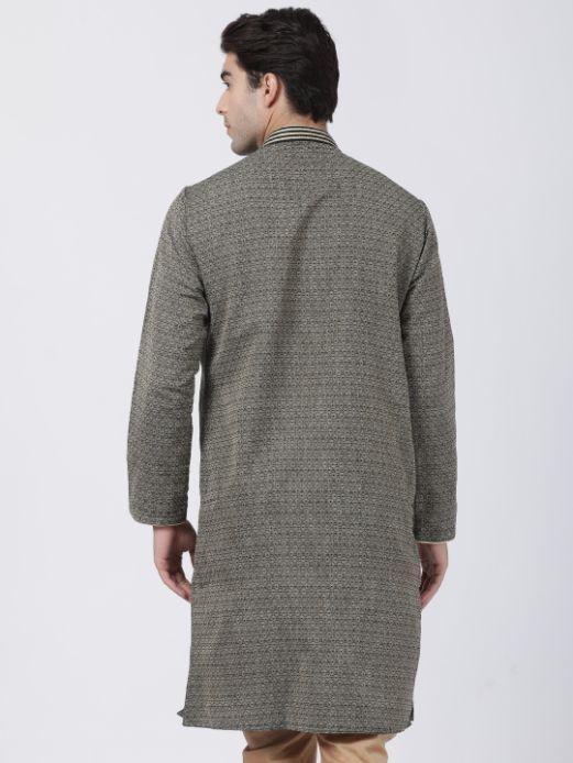 Men's Black Cotton Silk Blend Kurta