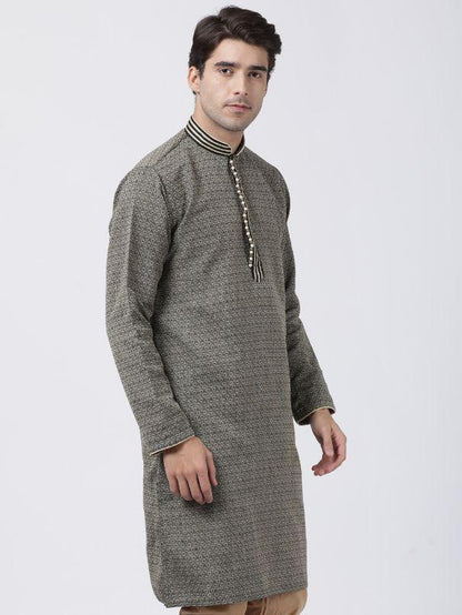 Men's Black Cotton Silk Blend Kurta