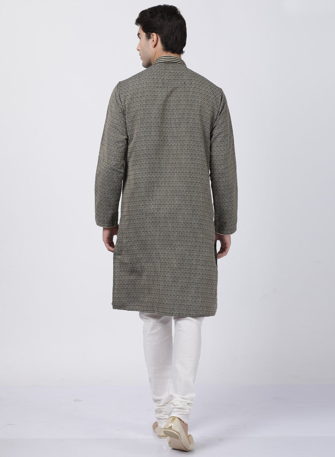 Men's Black Cotton Silk Blend Kurta and Pyjama Set