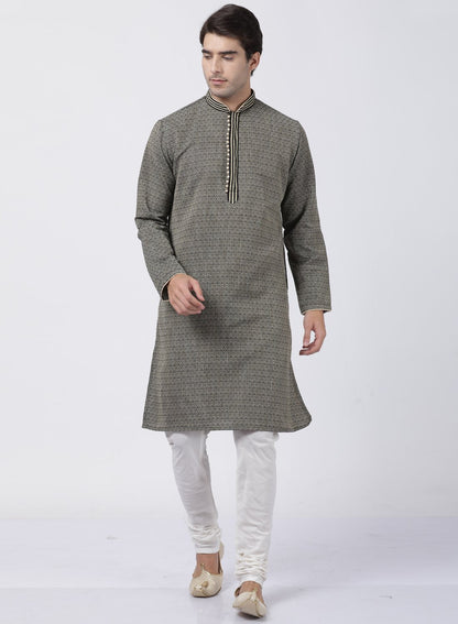 Men's Black Cotton Silk Blend Kurta and Pyjama Set