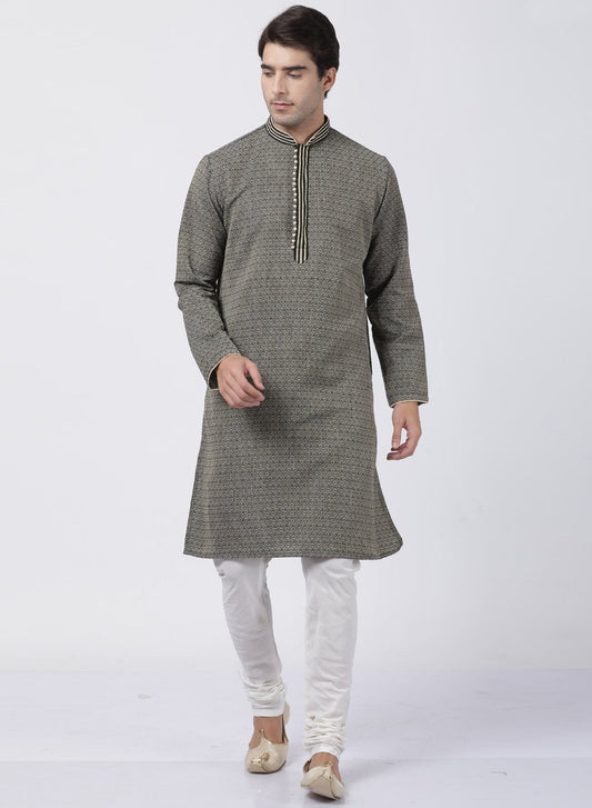 Men's Black Cotton Silk Blend Kurta and Pyjama Set