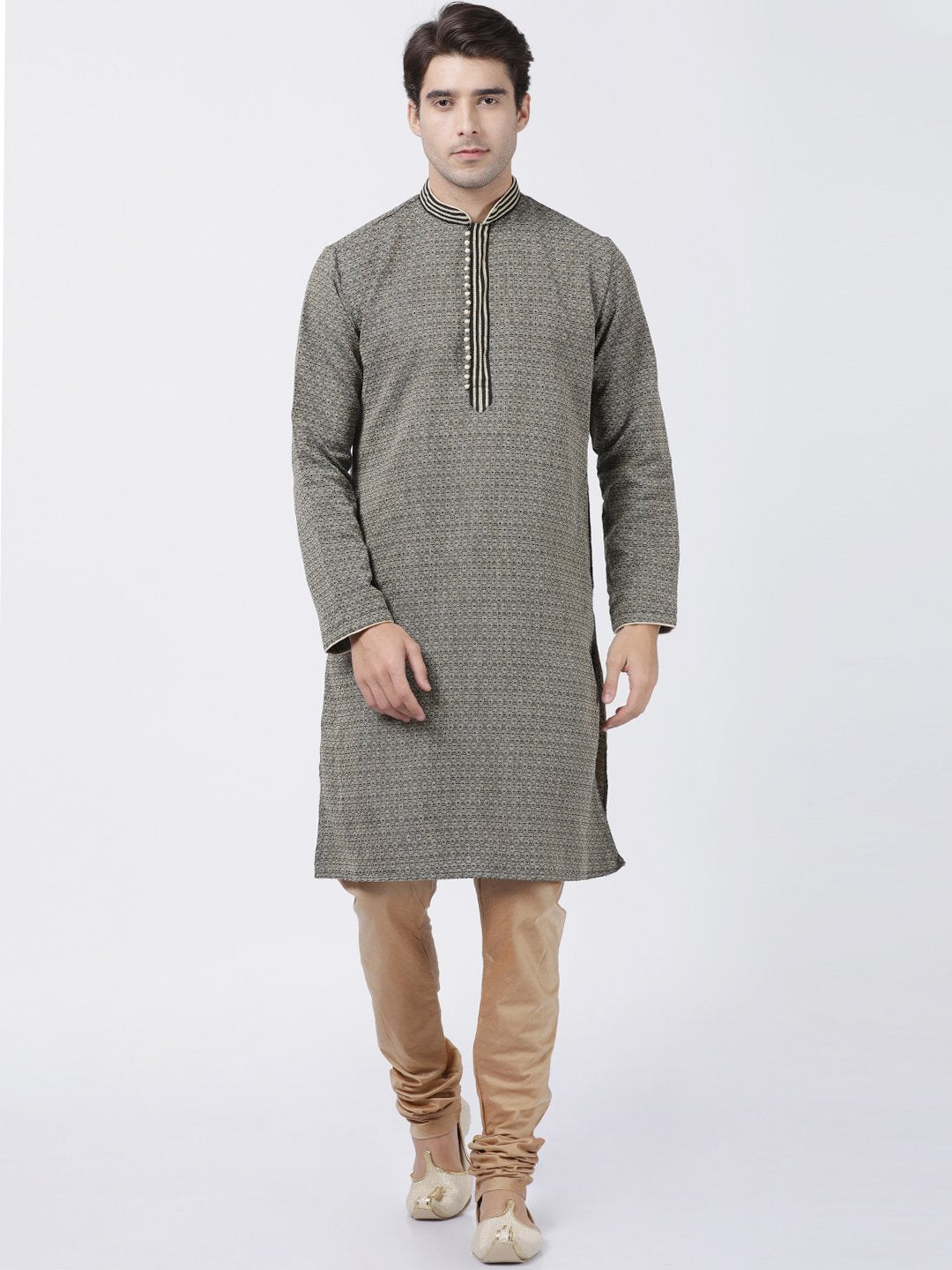 Men's Black Cotton Silk Blend Kurta and Pyjama Set