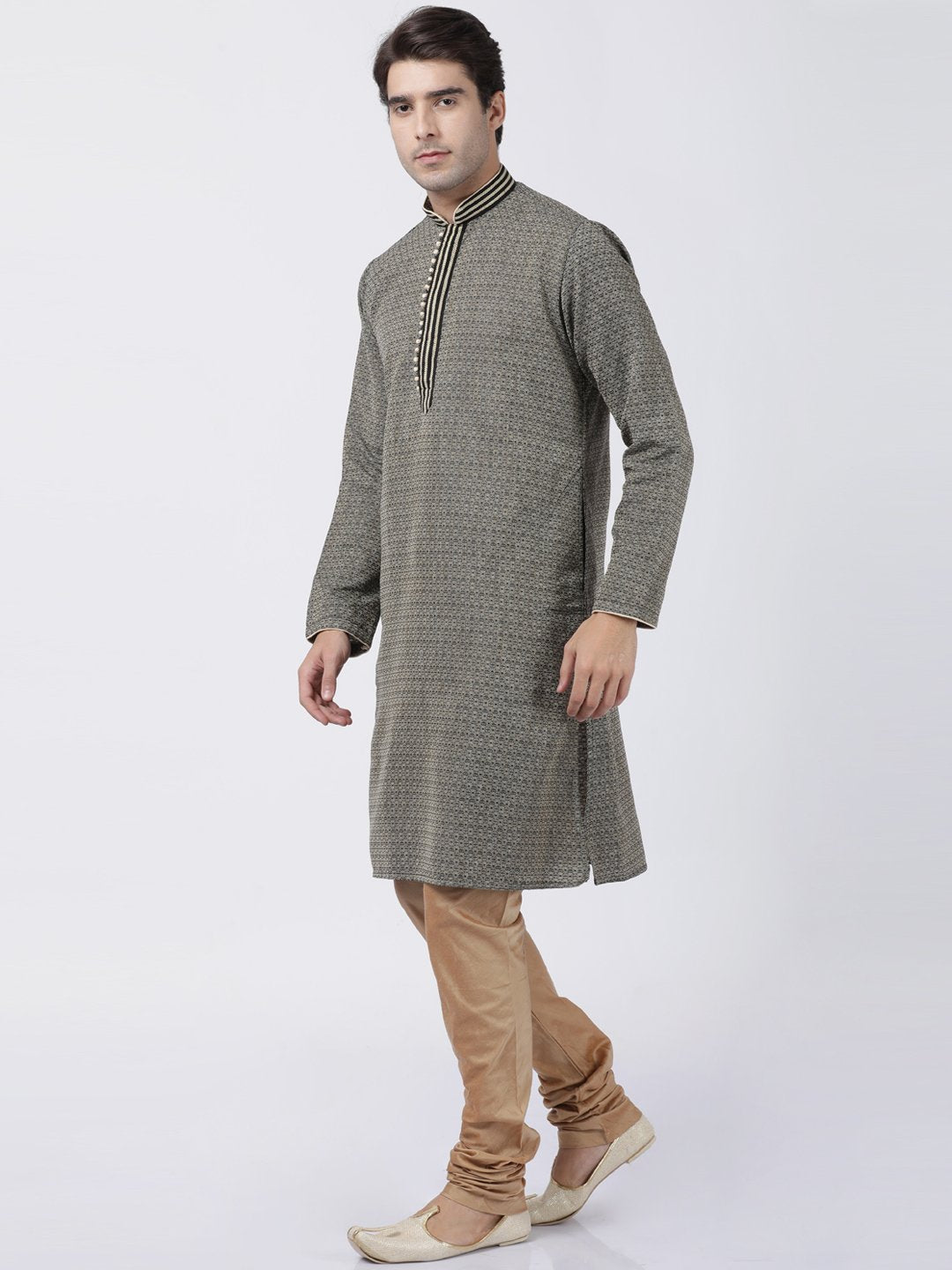 Men's Black Cotton Silk Blend Kurta and Pyjama Set