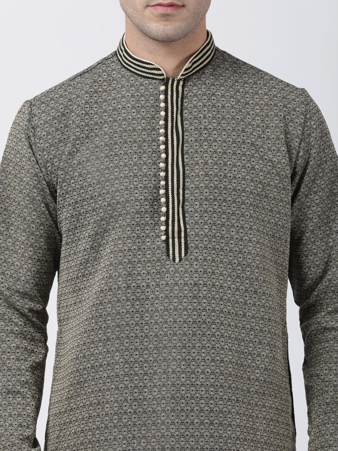 Men's Black Cotton Silk Blend Kurta and Pyjama Set